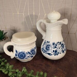 • 1970’s avon delft blue milk glass vanity set •